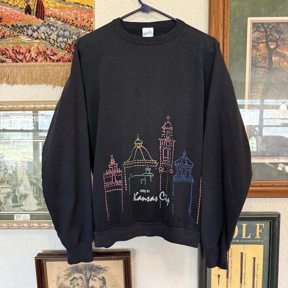 Vintage 80s RARE Kansas City Country Club Plaza Holiday Light Sweatshirt Size XL